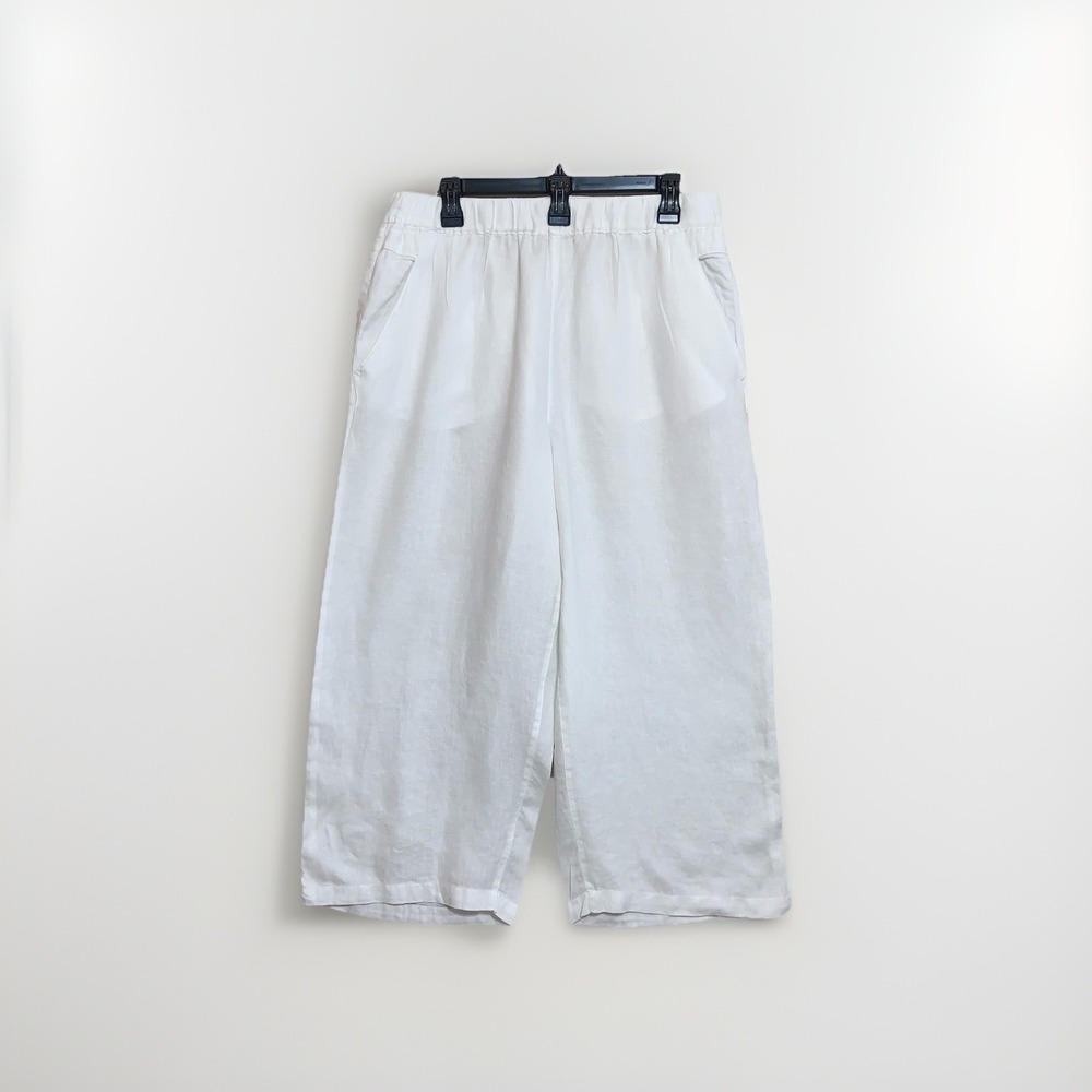 Cynthia Rowley 100% Linen Wide Leg White Capri Xl Split Hem Front/Back Pockets - Picture 2 of 7